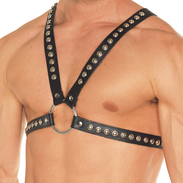 Brustgeschirr Leder schwarz + Nieten