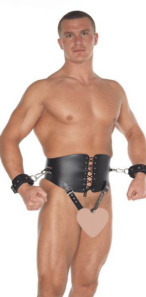Bauchgurt/Handfesseln Leder schwarz