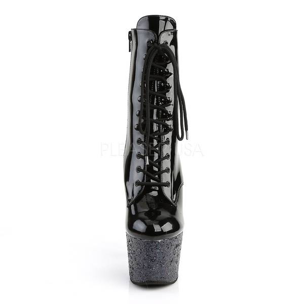Plateau Lack Stiefelette ADORE schwarz mit Glitter Plateau