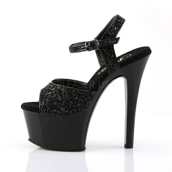 Plateau Sandalette mit Glitter Oberteil ASPIRE-609G schwarz