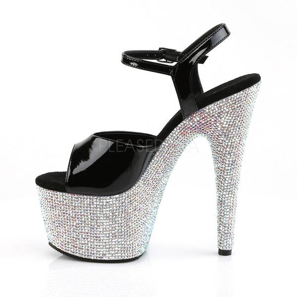 Plateau Sandaletten mit Knöchelriemen BEJEWELED-709DM Lack schwarz / silber