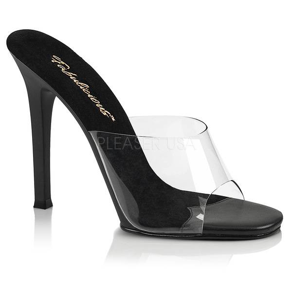 Einfache Lack Pantolette GALA-01 transparent / schwarz