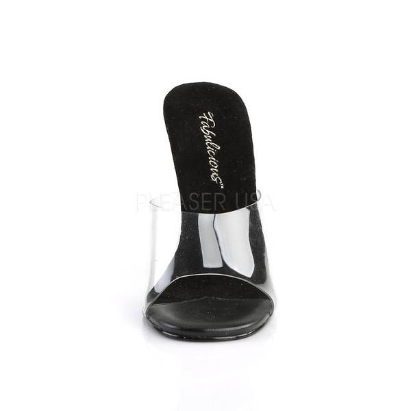 Einfache Lack Pantolette GALA-01 transparent / schwarz
