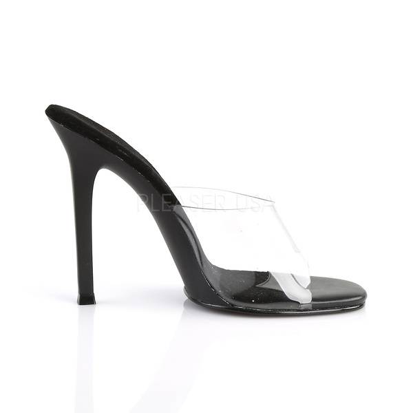 Einfache Lack Pantolette GALA-01 transparent / schwarz