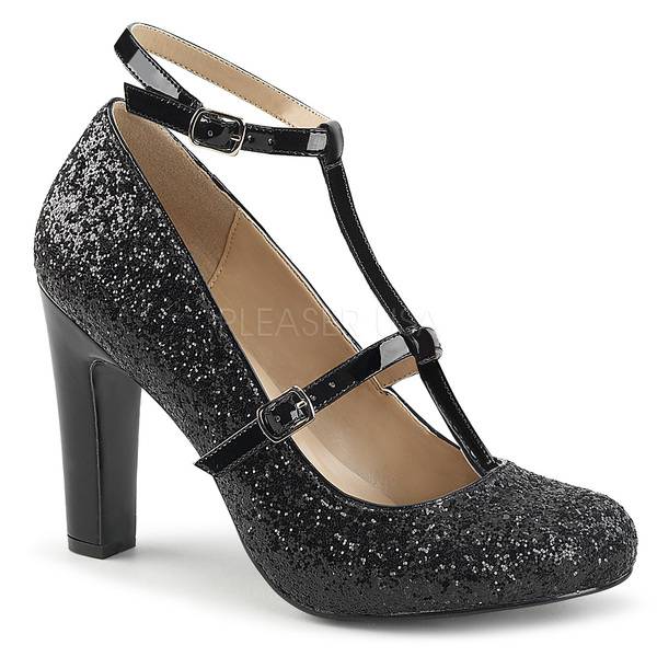 T-Riemchen Glitter Pumps QUEEN-01 schwarz