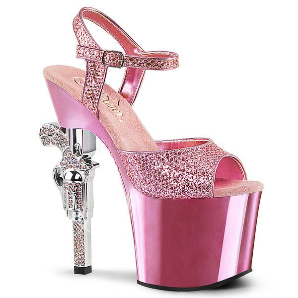 Glitter Sandalette mit verchromtem Coltabsatz REVOLVER-709G pink