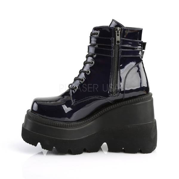 Schnürstiefelette mit Keilabsatz SHAKER-52ST Lack schwarz