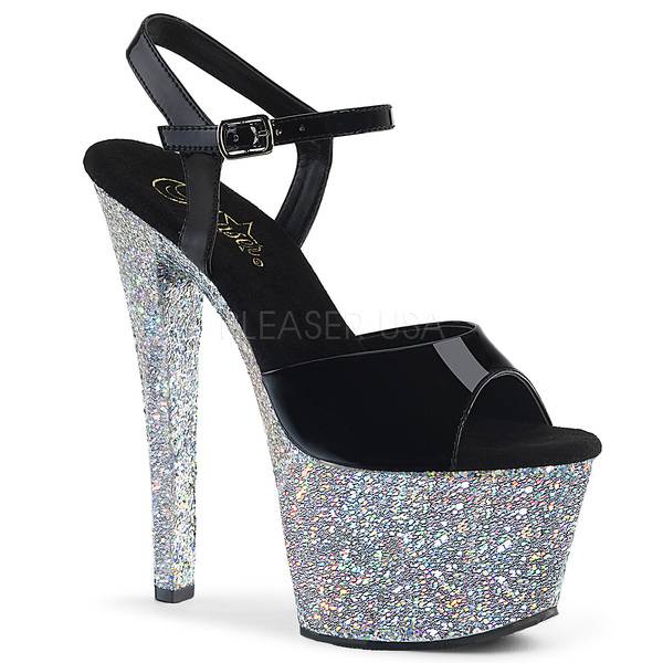 Glitterplateau Sandalette SKY-309LG schwarz / silber