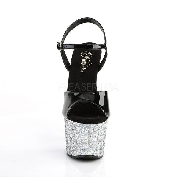 Glitterplateau Sandalette SKY-309LG schwarz / silber