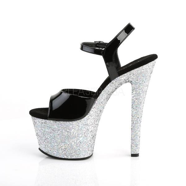Glitterplateau Sandalette SKY-309LG schwarz / silber