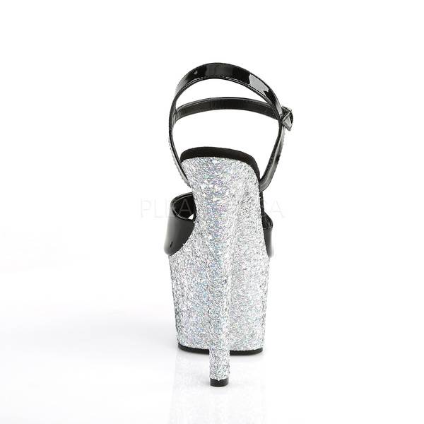 Glitterplateau Sandalette SKY-309LG schwarz / silber