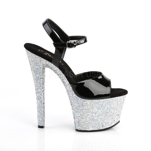 Glitterplateau Sandalette SKY-309LG schwarz / silber