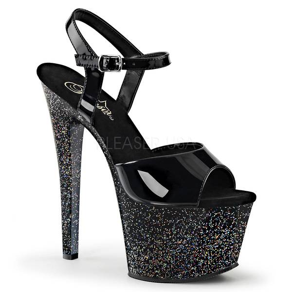 Glitter Plateau Sandalette SKY-309MG Lack schwarz