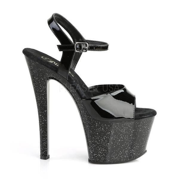 Glitter Plateau Sandalette SKY-309MG Lack schwarz
