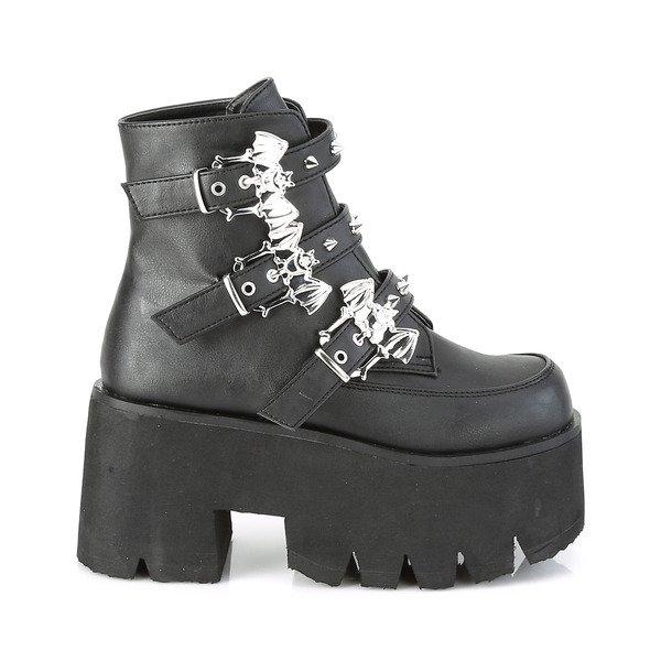 Gothic Stiefel mit Fledermaus Schnallenriemen ASHES-55 schwarz