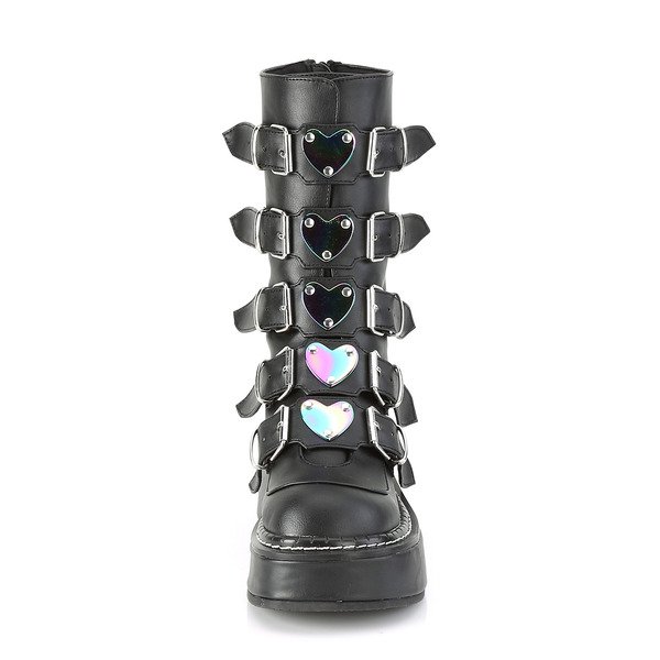 Punkstiefel mit 5 Schnallenriemen und Metall-Reißverschluss EMILY-330 schwarz