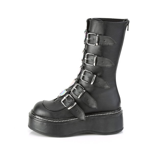 Punkstiefel mit 5 Schnallenriemen und Metall-Reißverschluss EMILY-330 schwarz