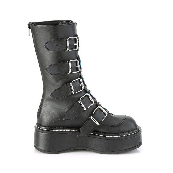 Punkstiefel mit 5 Schnallenriemen und Metall-Reißverschluss EMILY-330 schwarz