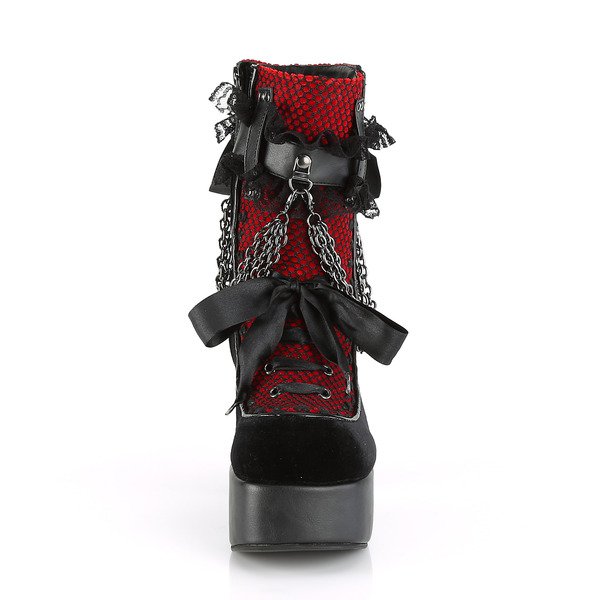 Blockabsatz Stiefelette mit Ketten und Knöchelriemen CHARADE-110 schwarz / rot
