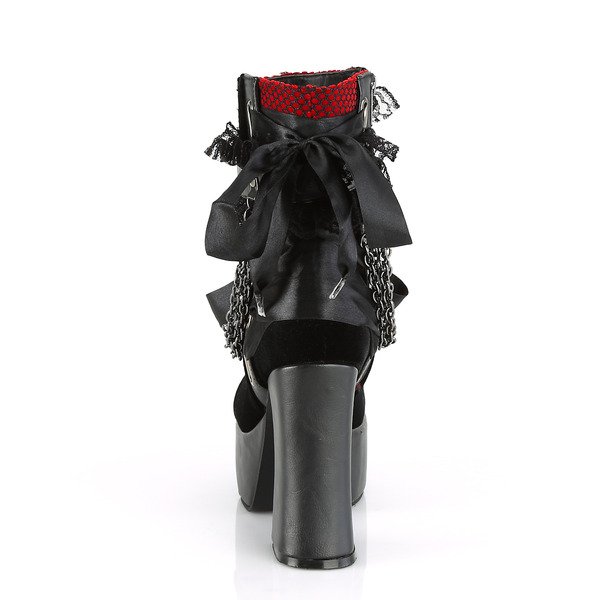 Blockabsatz Stiefelette mit Ketten und Knöchelriemen CHARADE-110 schwarz / rot