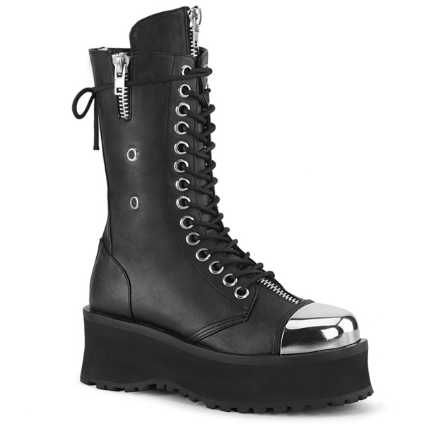 Unisex Schnürstiefel mit verchromter Metallkappe GRAVEDIGGER-14 schwarz