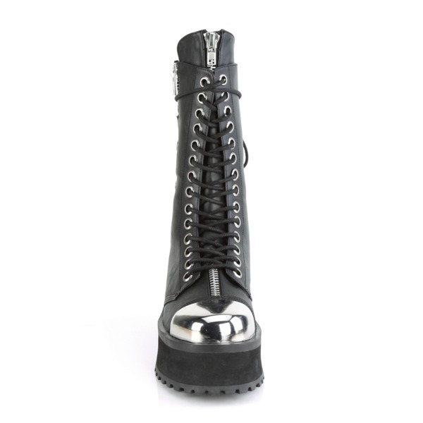 Unisex Schnürstiefel mit verchromter Metallkappe GRAVEDIGGER-14 schwarz