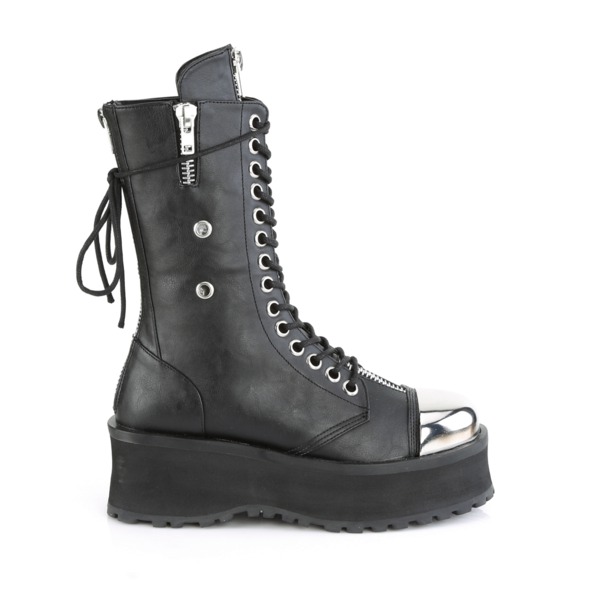 Unisex Schnürstiefel mit verchromter Metallkappe GRAVEDIGGER-14 schwarz
