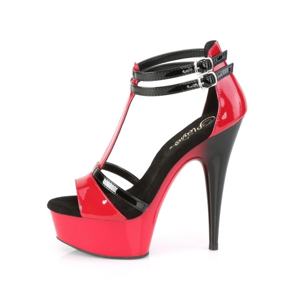 Zweifarbige T-Strap Knöchelriemchen High Heels DELIGHT-663 schwarz / rot