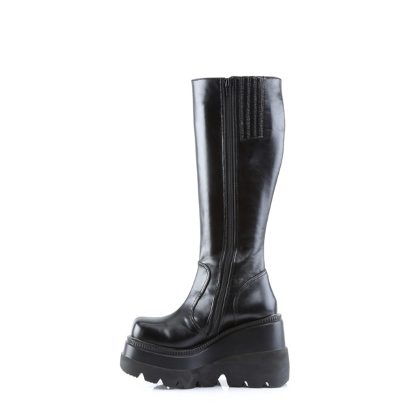 Kniehohe Stiefel mit Keilabsatz SHAKER-100 schwarz
