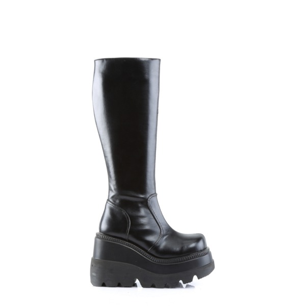 Kniehohe Stiefel mit Keilabsatz SHAKER-100 schwarz