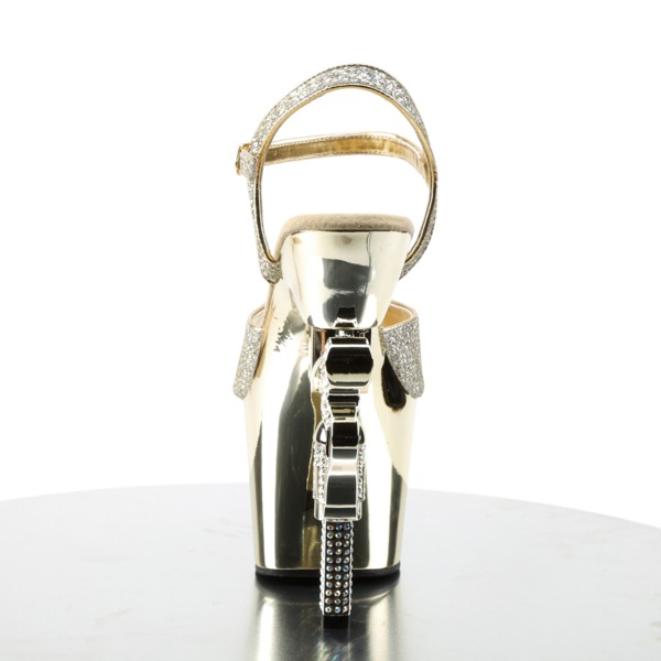 Glitter Sandalette mit verchromtem Coltabsatz REVOLVER-709G gold