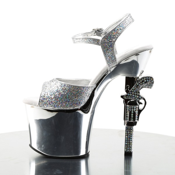 Glitter Sandalette mit verchromtem Coltabsatz REVOLVER-709G silber