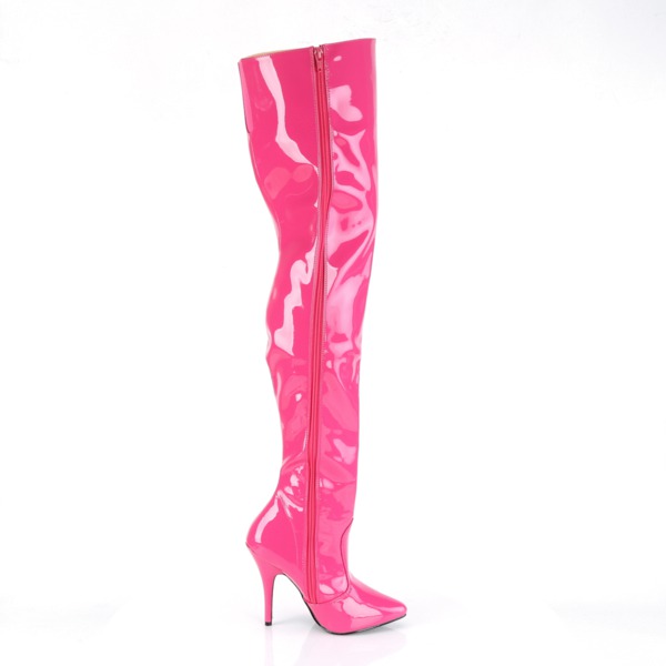 Oberschenkelhohe rosa Lackstiefel