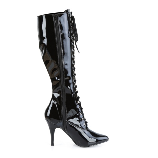 Lackstiefel kniehoch schwarz mit Schnürung und High Heels