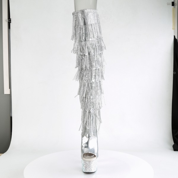 Overknee Schnürstiefel mit Plateau BEJEWELED-3019RSF-7 silber