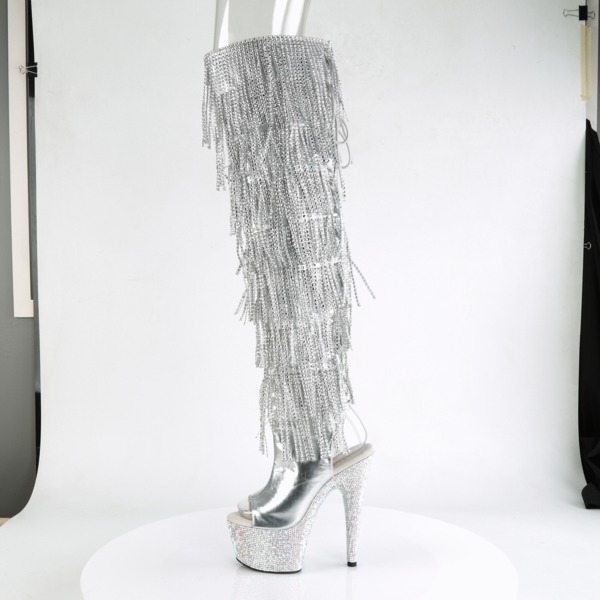 Overknee Schnürstiefel mit Plateau BEJEWELED-3019RSF-7 silber