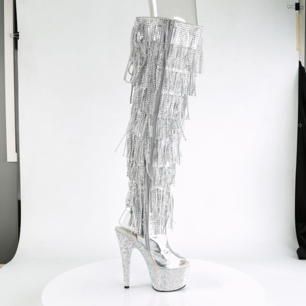 Overknee Schnürstiefel mit Plateau BEJEWELED-3019RSF-7 silber