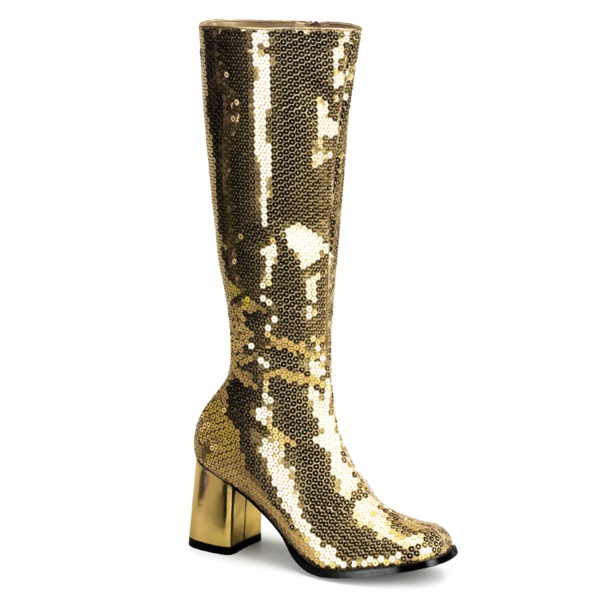 Kniestiefel mit Pailetten gold mit Blockabsatz