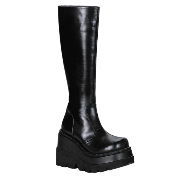 Kniehohe Stiefel mit Keilabsatz SHAKER-100 schwarz