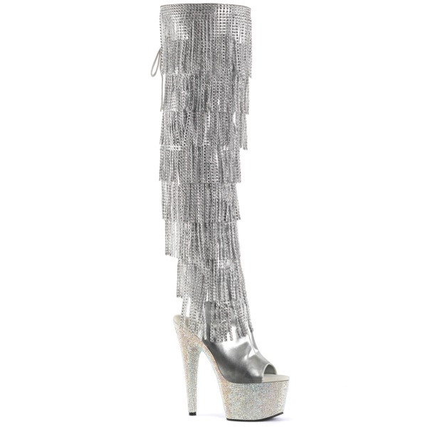 Overknee Schnürstiefel mit Plateau BEJEWELED-3019RSF-7 silber