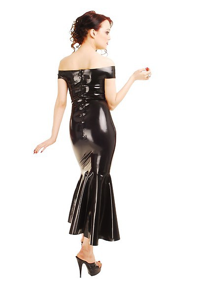 Latex-Kleid mit Zierringen und Reißverschluss schulterfrei