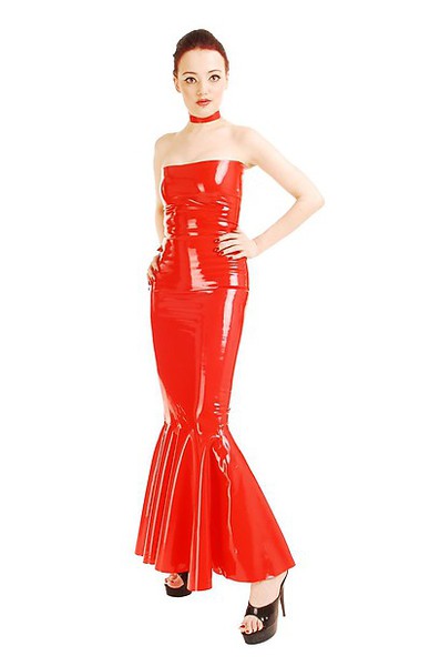 Latex-Kleid mit Godet und Reißverschluss
