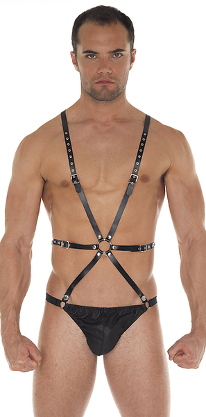 Slip Leder mit Geschirr schwarz