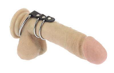 Leder Penismanschette mit 2 Penisringen aus Metall