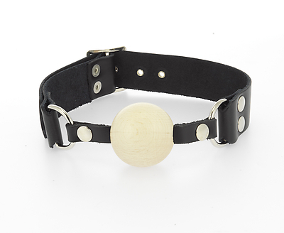 Knebel Leder schwarz mit Holzkugel