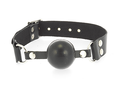 Knebel Leder schwarz mit Gummikugel