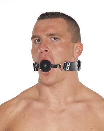 Knebel Leder schwarz mit Gummikugel