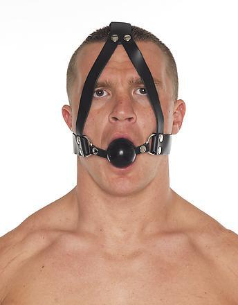 Knebel Leder schwarz mit Gummikugel