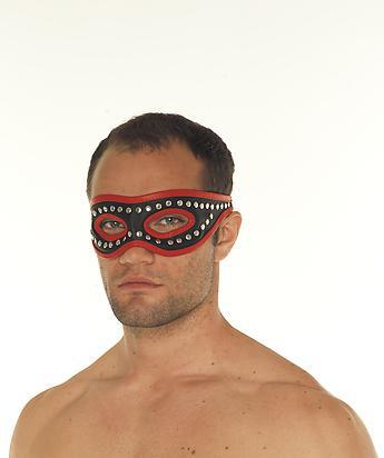 Augenmaske offen Leder schwarz/rot mit Nieten
