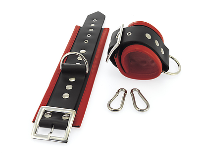 Fußfesseln Leder schwarz/rot